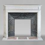 Louis XVI style Carrara marble mantel with rounded corners and beaded frieze