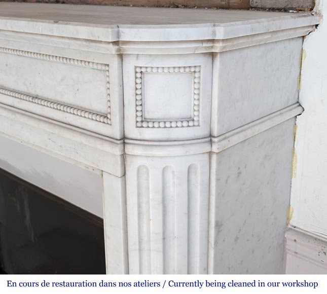 Louis XVI style Carrara marble mantel with rounded corners and beaded frieze-6