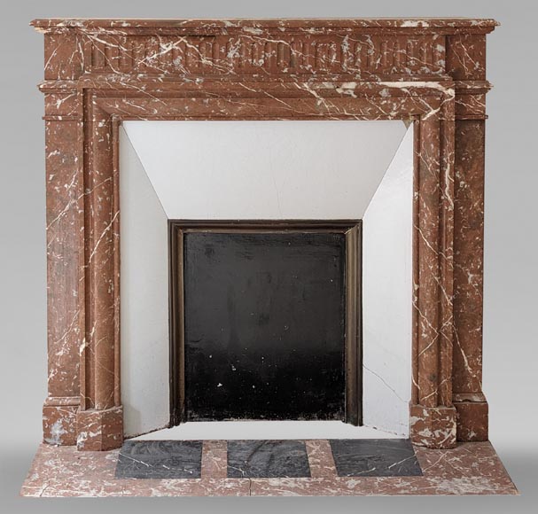 Louis XIV style mantel with acroterion in Rouge du Nord marble-0