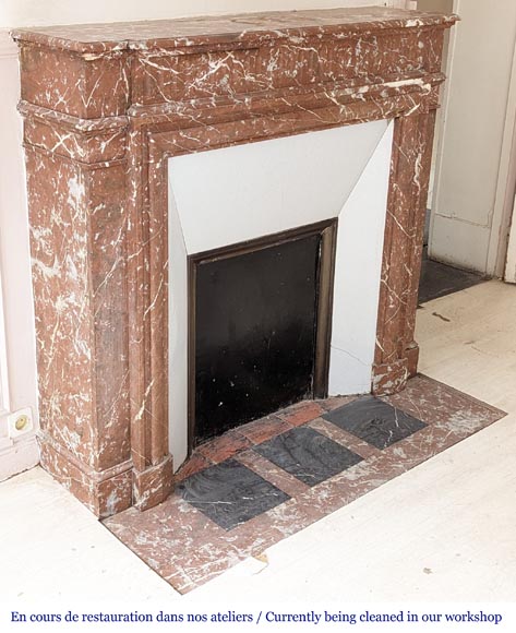 Louis XIV style mantel with acroterion in Rouge du Nord marble-2