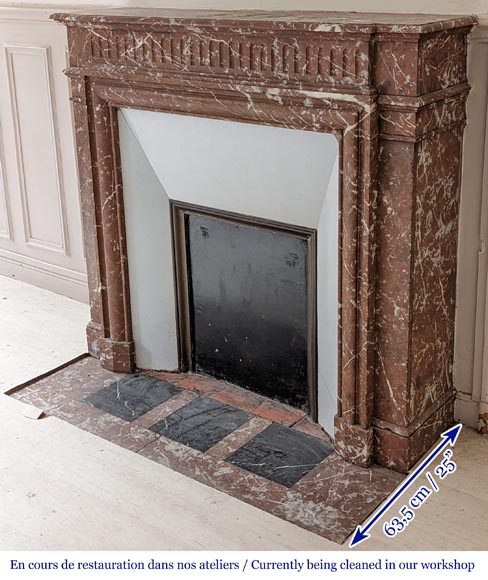 Louis XIV style mantel with acroterion in Rouge du Nord marble-5