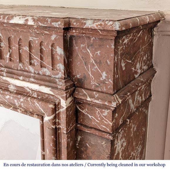 Louis XIV style mantel with acroterion in Rouge du Nord marble-6