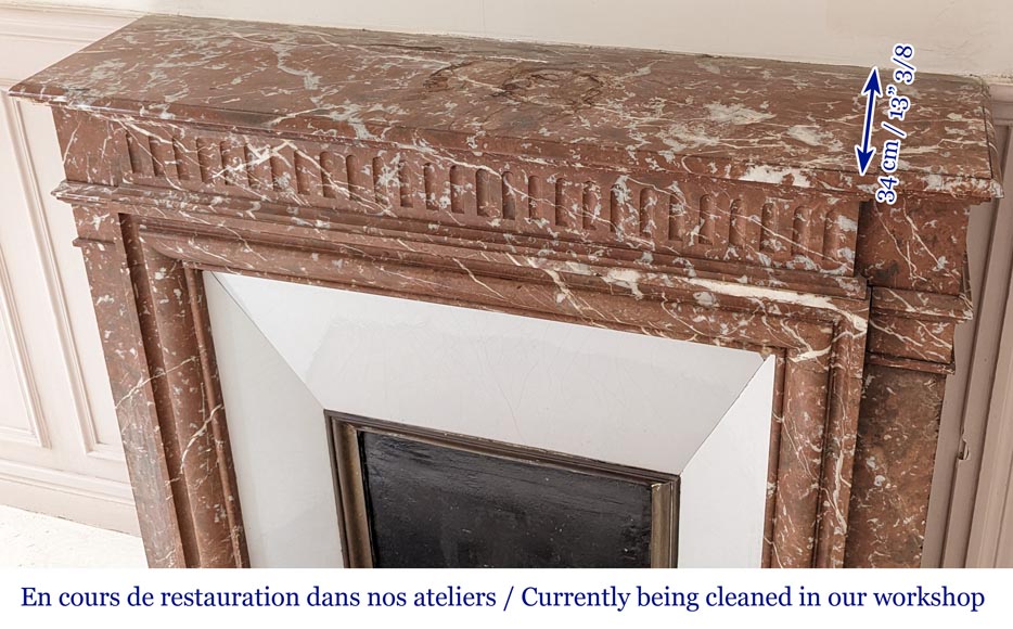 Louis XIV style mantel with acroterion in Rouge du Nord marble-9