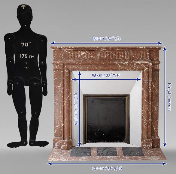 Louis XIV style mantel with acroterion in Rouge du Nord marble-10