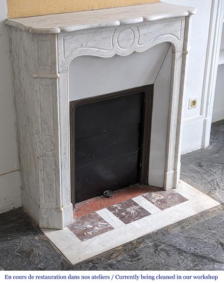 Louis XV style Pompadour mantel in Carrara marble-2