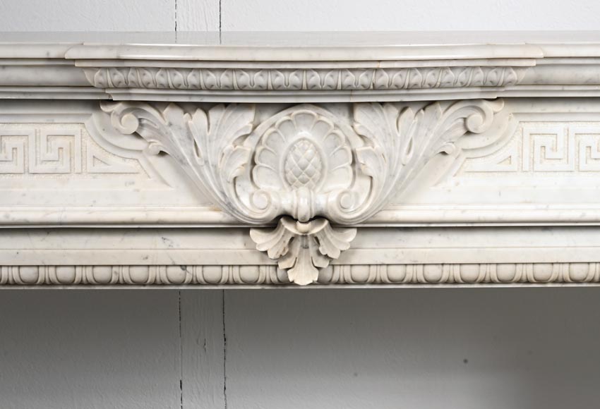 Carved Napoleon III style mantelpiece with chimeras in Carrara marble-1