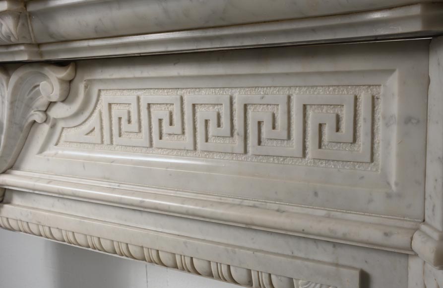 Carved Napoleon III style mantelpiece with chimeras in Carrara marble-3
