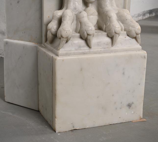 Carved Napoleon III style mantelpiece with chimeras in Carrara marble-12