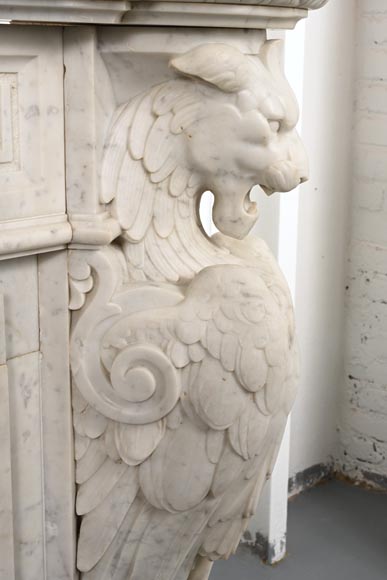Carved Napoleon III style mantelpiece with chimeras in Carrara marble-14