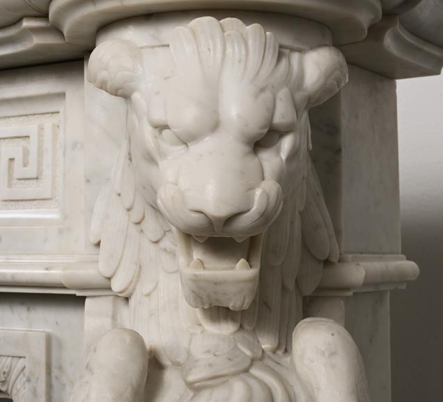 Carved Napoleon III style mantelpiece with chimeras in Carrara marble-15