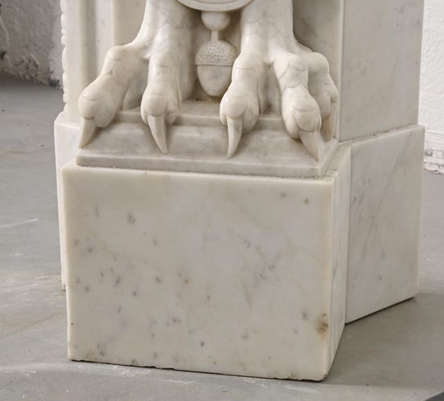 Carved Napoleon III style mantelpiece with chimeras in Carrara marble-16