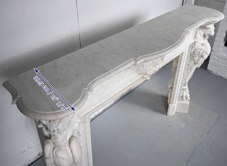 Carved Napoleon III style mantelpiece with chimeras in Carrara marble-17
