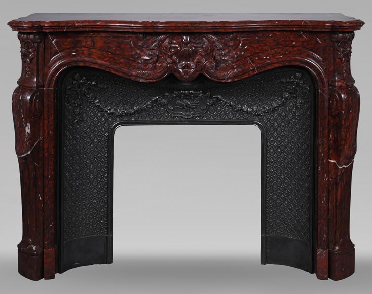 Louis XV style mantel with rich décor of shells and volutes in Griotte marble-0