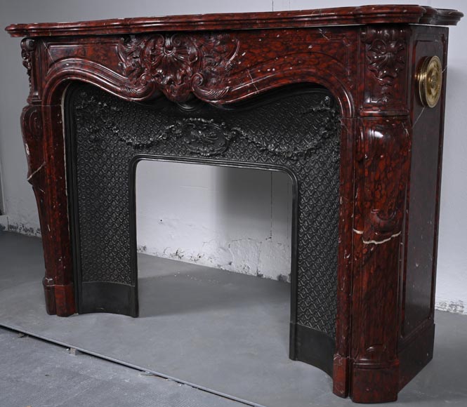 Louis XV style mantel with rich décor of shells and volutes in Griotte marble-8