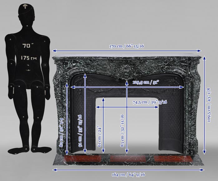 Louis XV style mantel in Vert de Mer marble-14