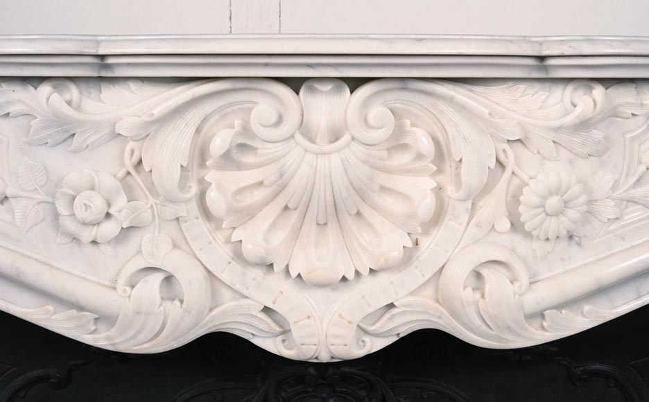 Louis XV style mantelpiece in Carrara marble with shells and flowers-1