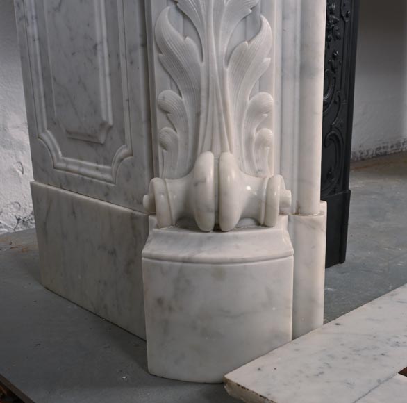 Louis XV style mantelpiece in Carrara marble with shells and flowers-4