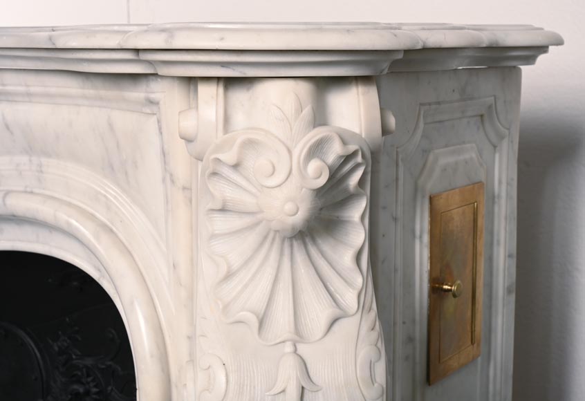 Louis XV style mantelpiece in Carrara marble with shells and flowers-6