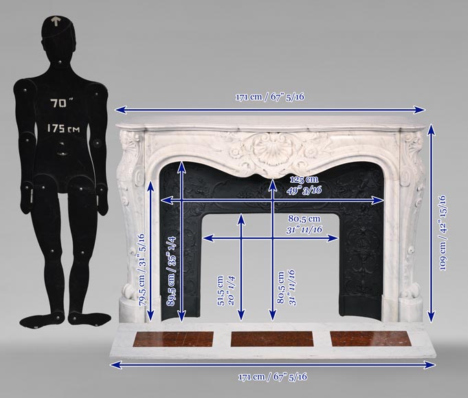 Louis XV style mantelpiece in Carrara marble with shells and flowers-11