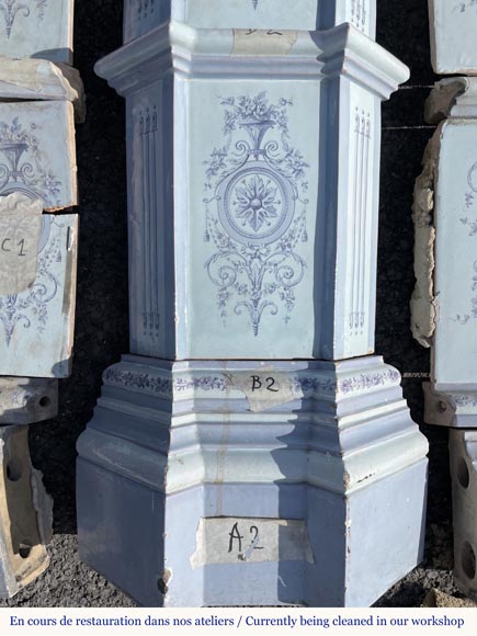 Loebnitz Paris, white ceramic stove with blue decoration-3