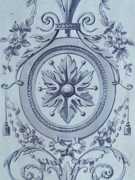 Loebnitz Paris, white ceramic stove with blue decoration-4