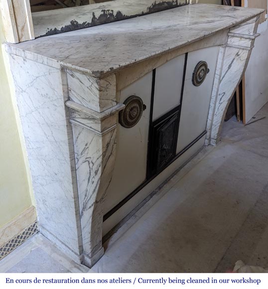 Restoration period mantel with console legs in veined Carrara marble-2