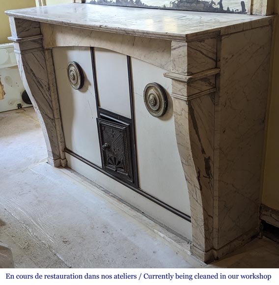 Restoration period mantel with console legs in veined Carrara marble-5