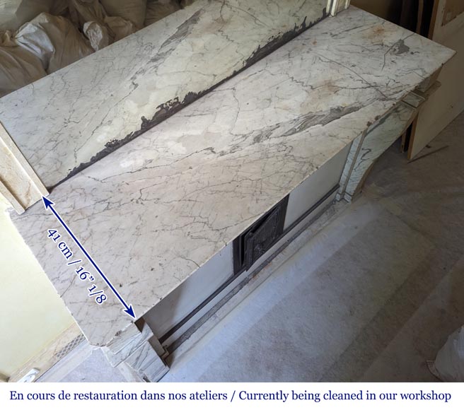 Restoration period mantel with console legs in veined Carrara marble-8