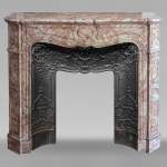 Louis XV style Pompadour mantel in pink and white crystalline marble