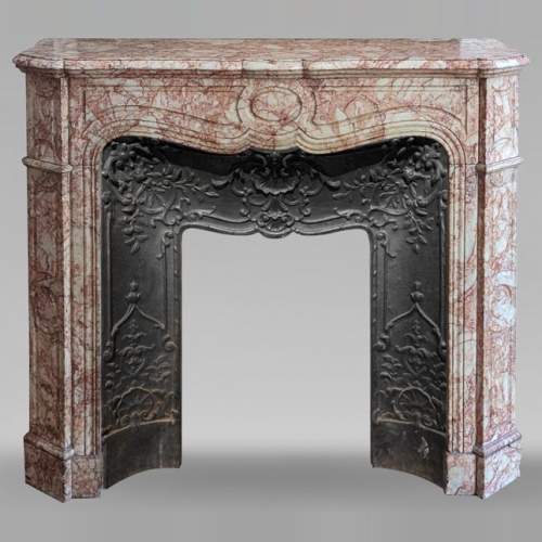 Louis XV style Pompadour mantel in pink and white crystalline marble