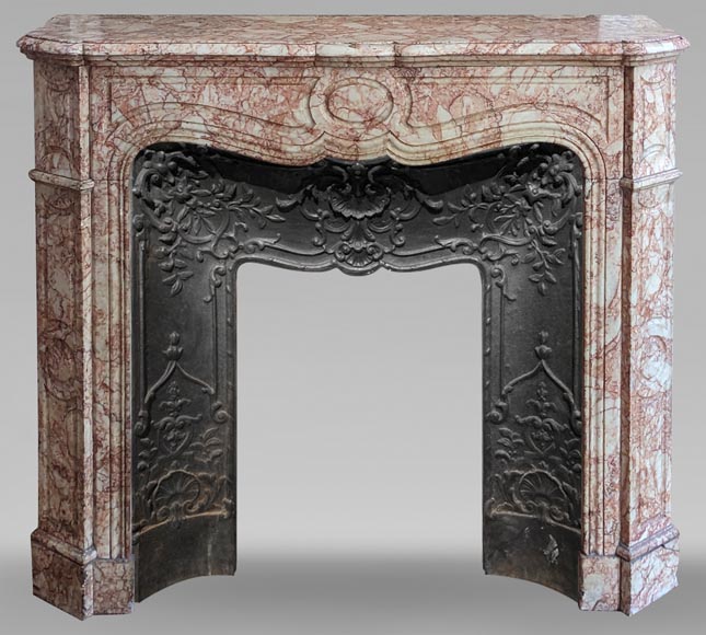 Louis XV style Pompadour mantel in pink and white crystalline marble-0