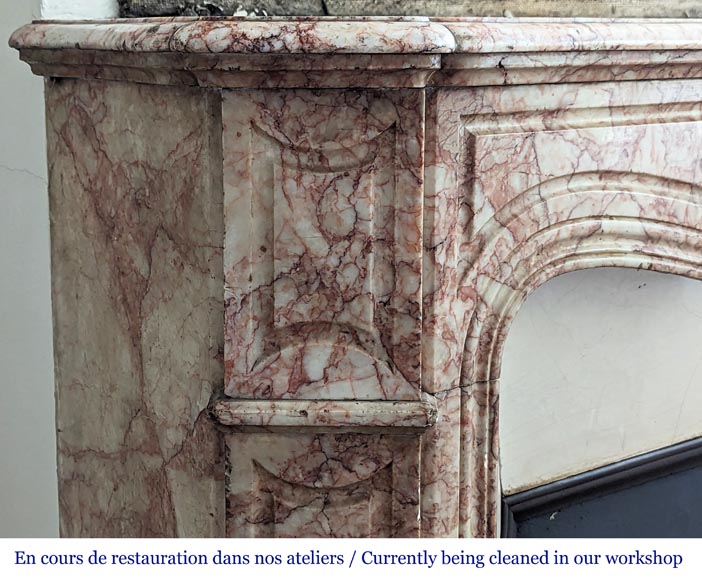 Louis XV style Pompadour mantel in pink and white crystalline marble-3