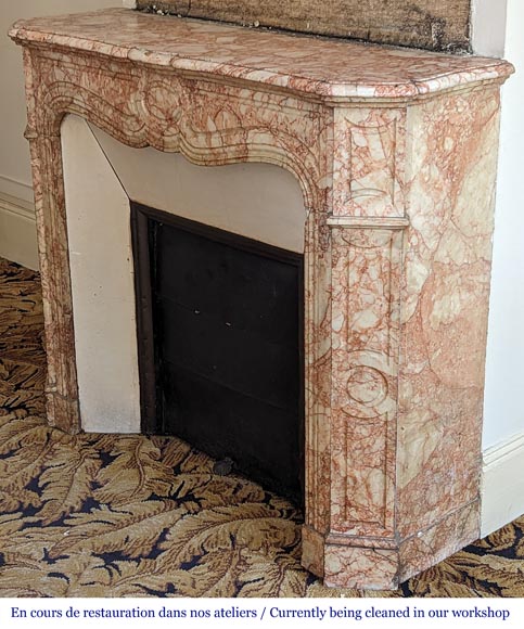 Louis XV style Pompadour mantel in pink and white crystalline marble-5