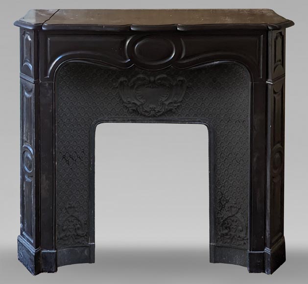 Louis XV style Pompadour mantel in fine black marble from Belgium-0