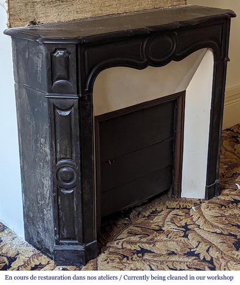 Louis XV style Pompadour mantel in fine black marble from Belgium-2