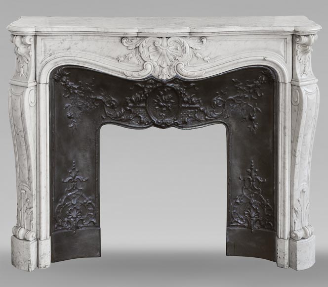 Louis XV style mantel richly decorated with shells and acanthus leaves carved in Carrara marble-0