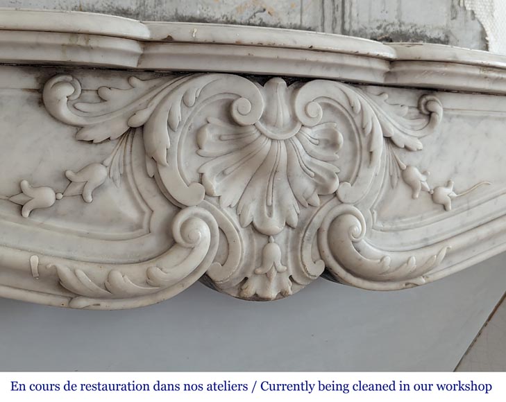 Louis XV style mantel richly decorated with shells and acanthus leaves carved in Carrara marble-2