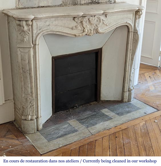 Louis XV style mantel richly decorated with shells and acanthus leaves carved in Carrara marble-4