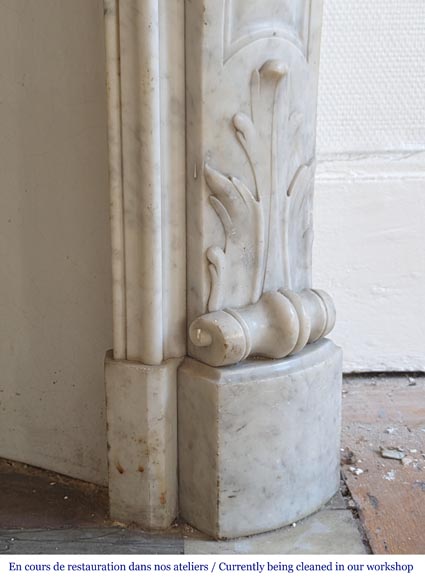 Louis XV style mantel richly decorated with shells and acanthus leaves carved in Carrara marble-9