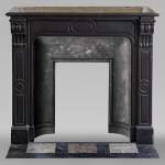 Napoleon III style mantel with molded decor in fine black Belgian marble