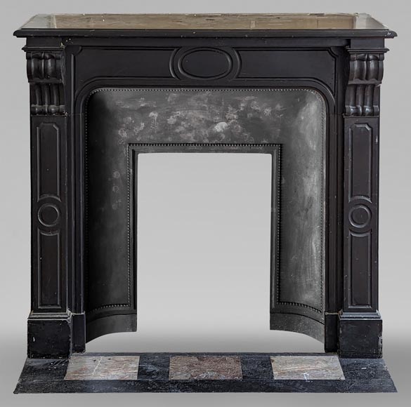 Napoleon III style mantel with molded decor in fine black Belgian marble-0