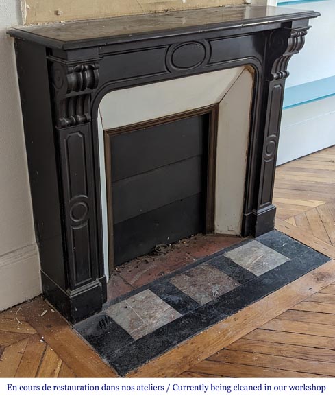 Napoleon III style mantel with molded decor in fine black Belgian marble-2
