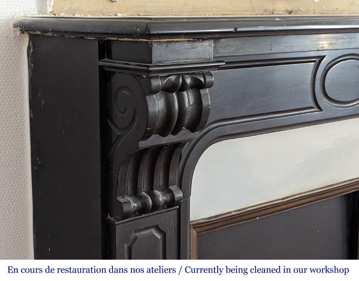 Napoleon III style mantel with molded decor in fine black Belgian marble-3