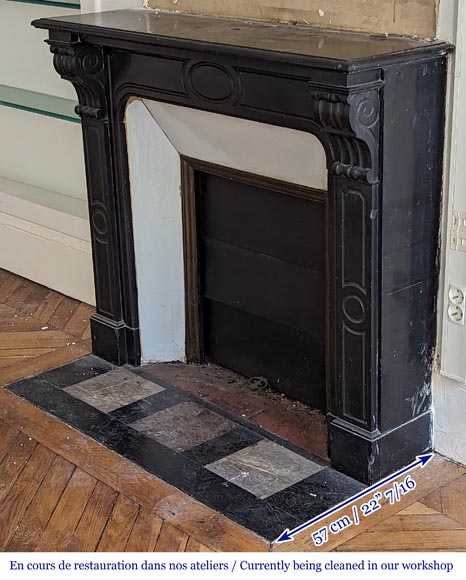 Napoleon III style mantel with molded decor in fine black Belgian marble-5