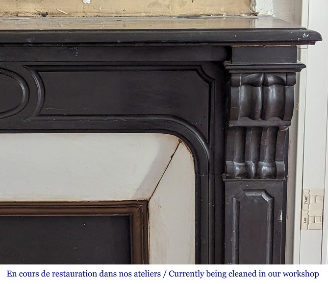 Napoleon III style mantel with molded decor in fine black Belgian marble-6
