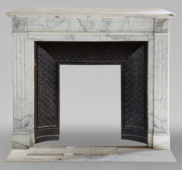 Louis XVI style mantel with sunflower carved in Arabescato marble-0