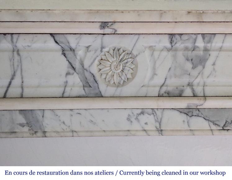 Louis XVI style mantel with sunflower carved in Arabescato marble-1