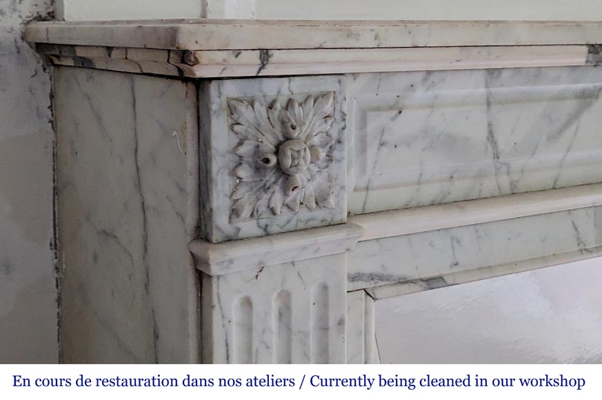Louis XVI style mantel with sunflower carved in Arabescato marble-3