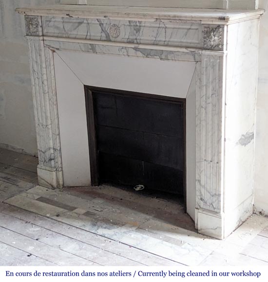 Louis XVI style mantel with sunflower carved in Arabescato marble-5