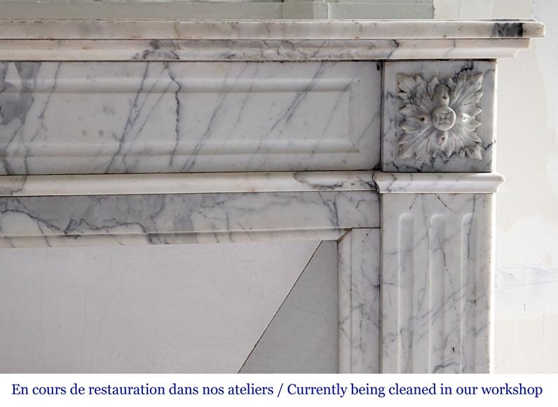 Louis XVI style mantel with sunflower carved in Arabescato marble-6